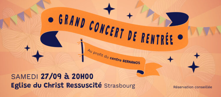 Grand concert de rentrée au profit du centre Bernanos 27-09-25 20h Église du christ ressuscité Strasbourg 3 choeurs en 1 : de strasbourg Diversio et de-ci de-là ainsi que chœur en cœur de Belgique